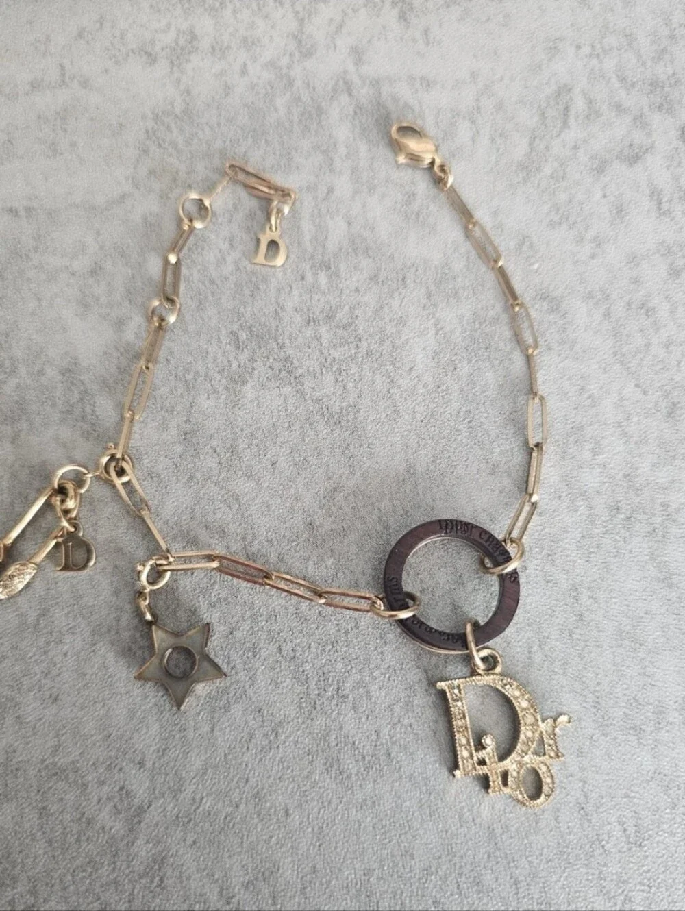 Dior Gold Chain Bracelet with Rhinestone 'Dior' Charm and Star Accent/ EUC